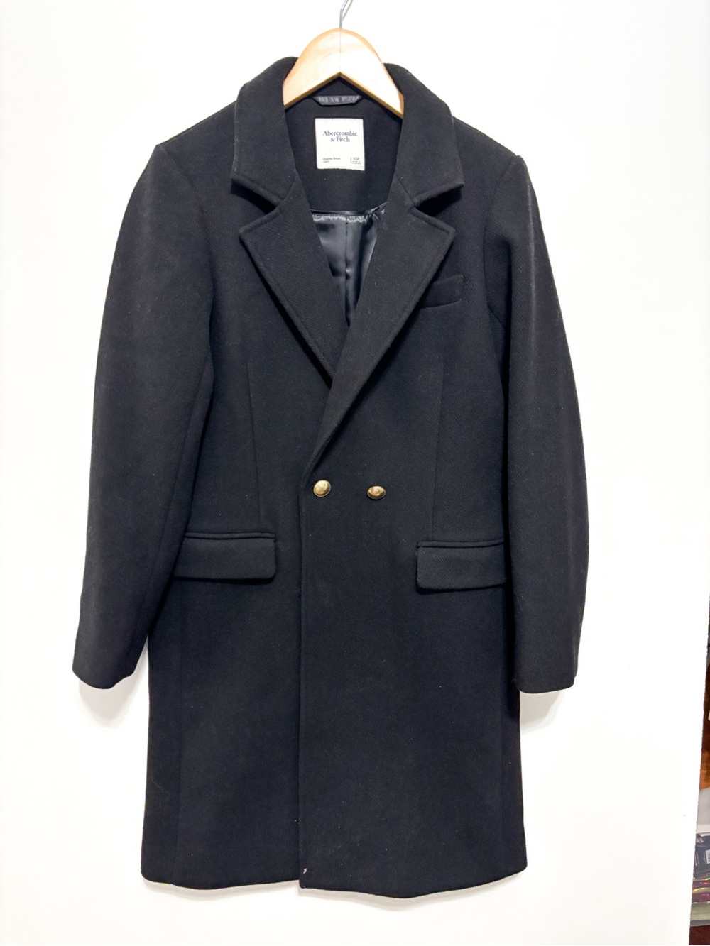 Abercrombie & Fitch Black Double-Breasted Wool Coat XSP